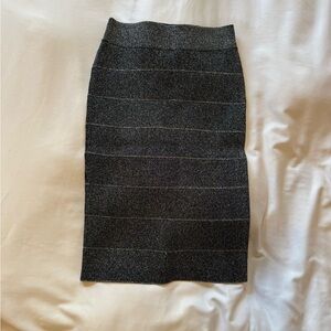 BCBGMAXAZRIA Metallic Silver Black Scarlett Lurex Bandage Skirt